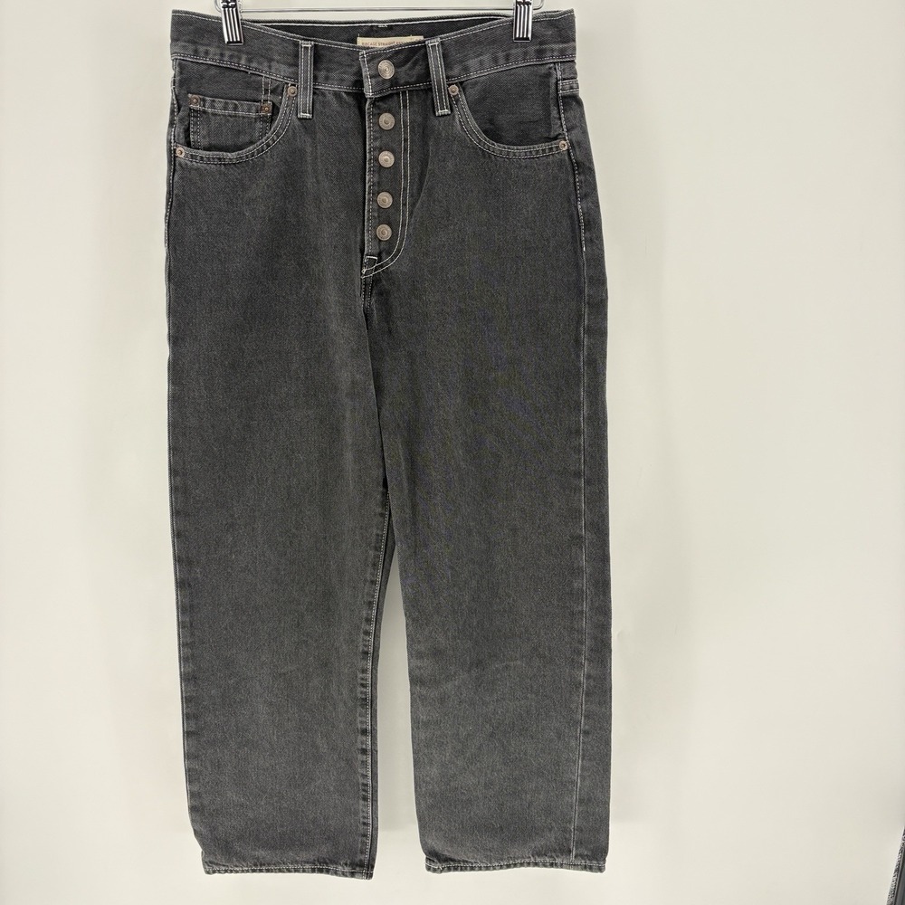 Levis Ribcage Straight Ankle Jeans Women 28 Faded Black High Rise Button Fly